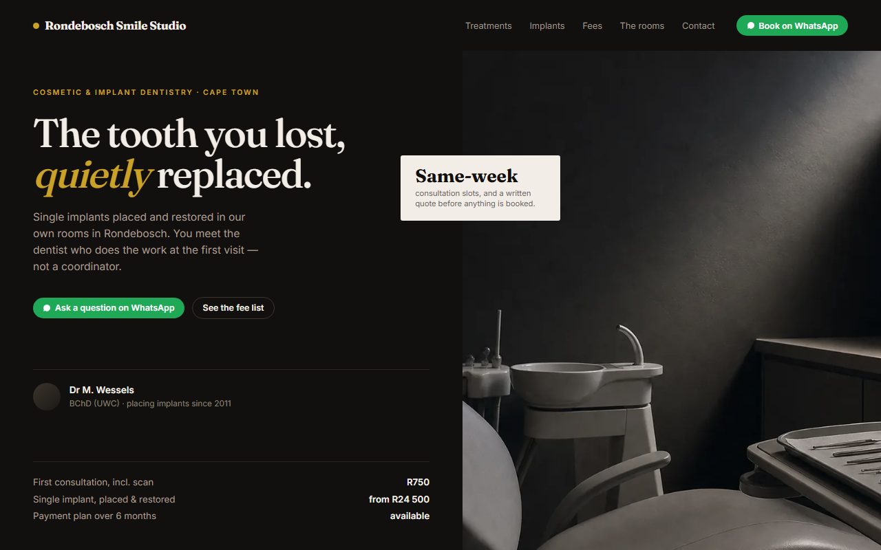 Concept homepage design, cosmetic & implant dentistry