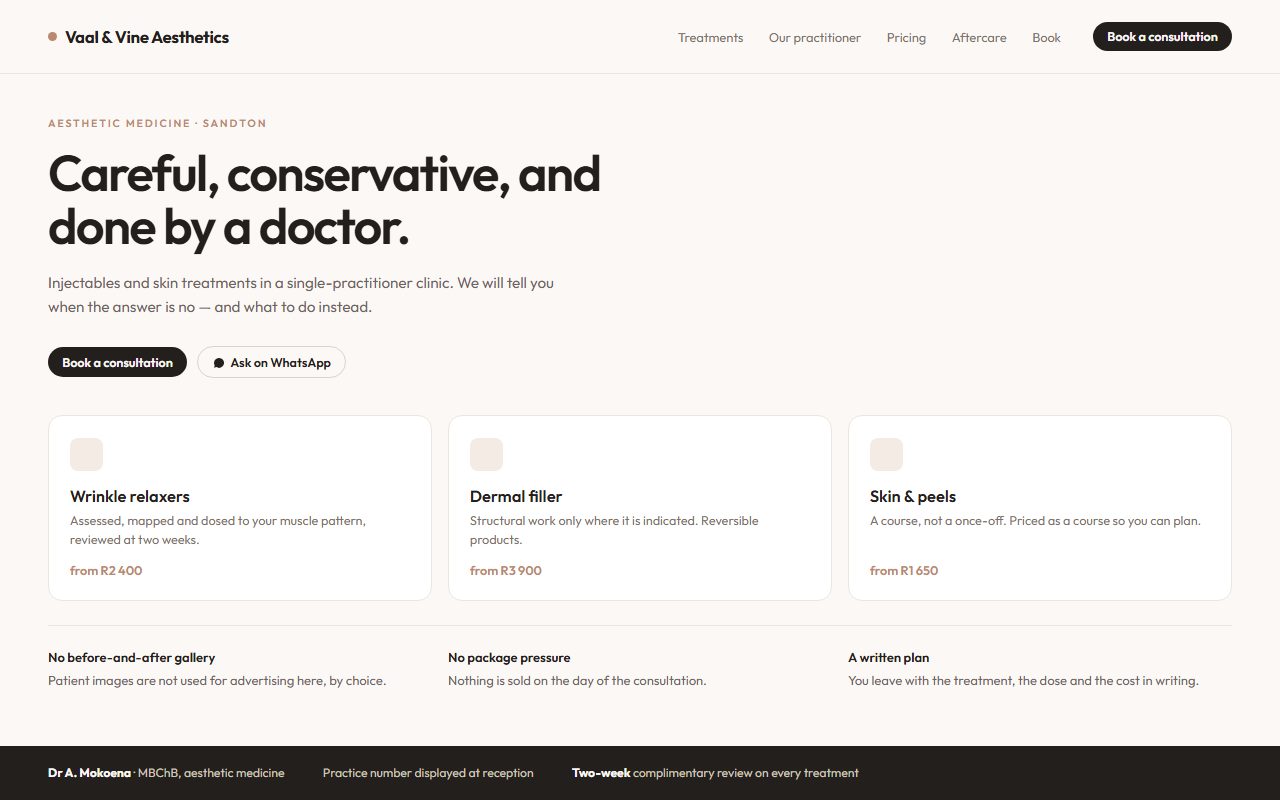 Concept homepage design, aesthetic medicine