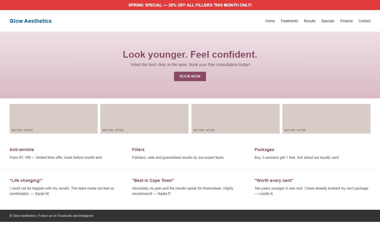 A typical South African practice homepage